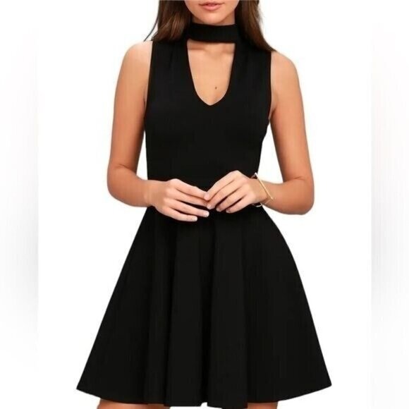 Lulus Loving You is Easy V-Neck Sleeveless Skater Little Black Dress Size Small - Picture 1 of 10
